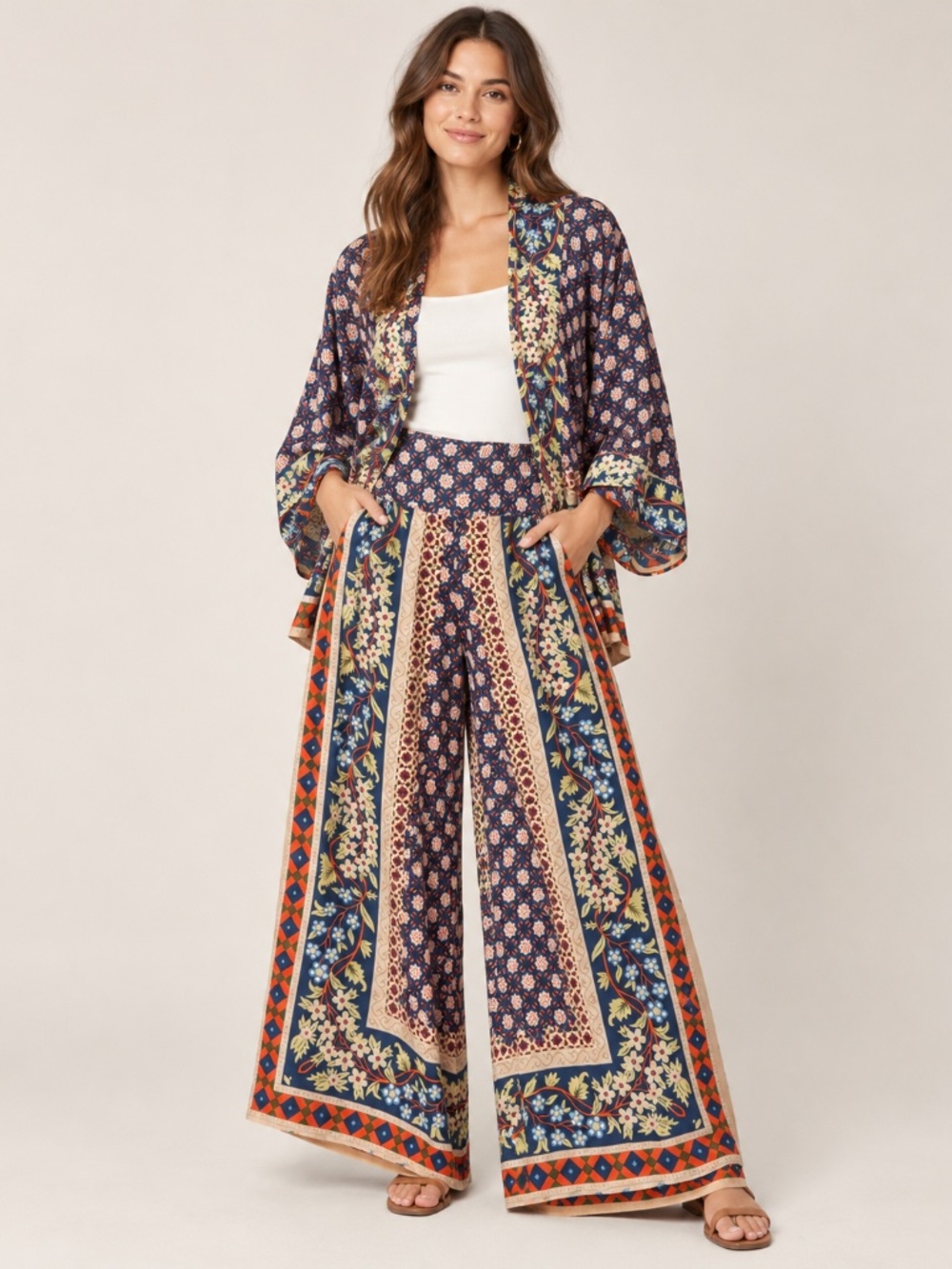 One Hundred Stars Moorish Blue Kimono Palazzo Pants Matching Set S/M NWT